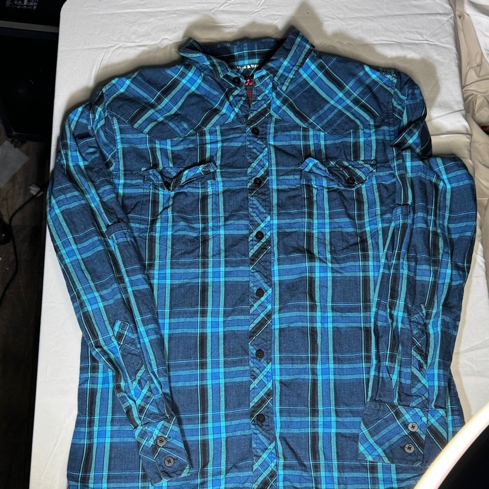 Tony Hawk Blue and Black Plaid Men's Shirt